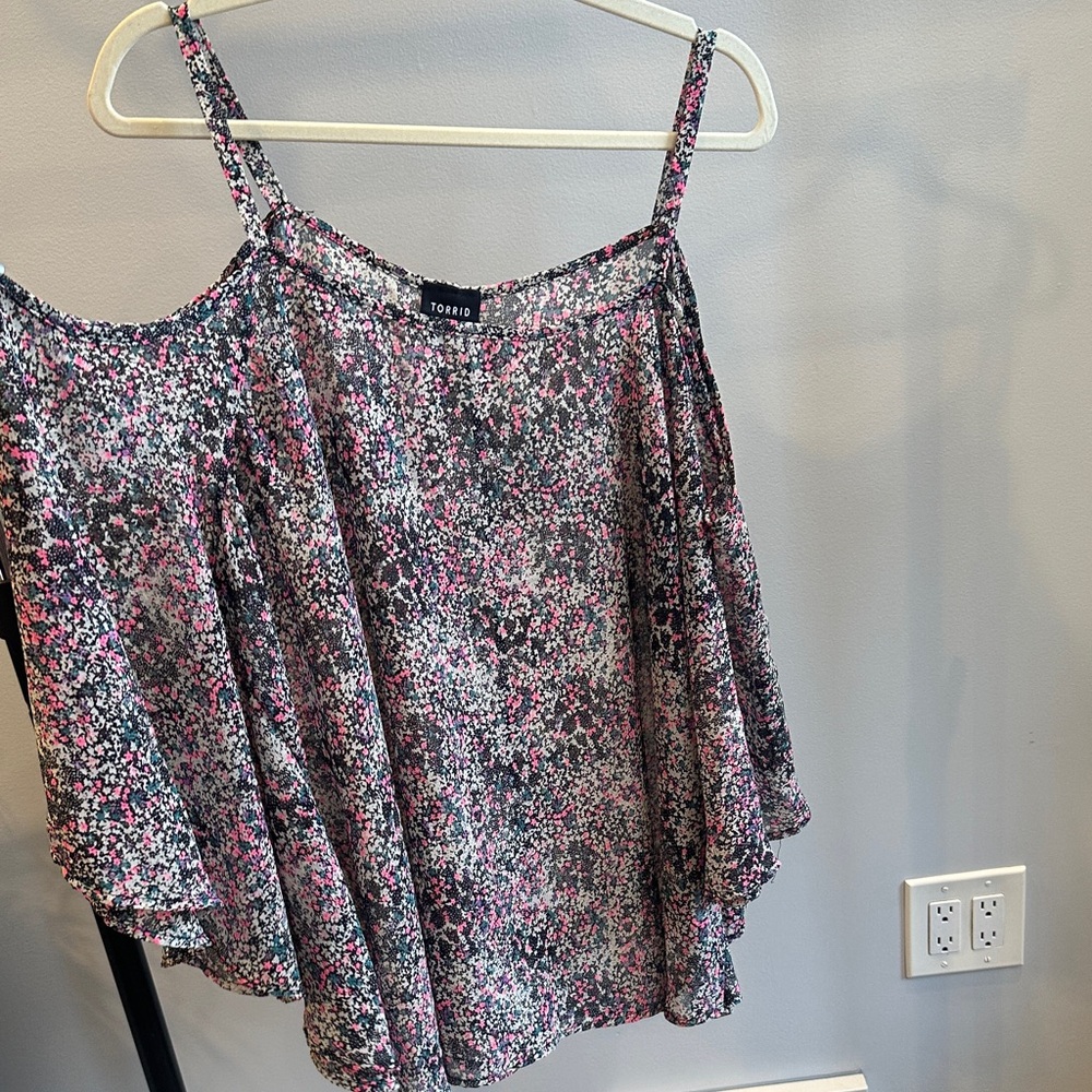 Torrid Black and Pink Floral Blouse